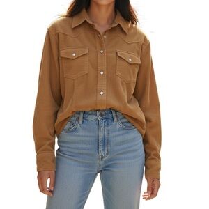 GAP Womens Corduroy Shirt Size L Button Down Western Tan Casual Jacket Top Boho